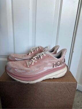 Hoka Pink and Cream Women's Athletic Running Shoes